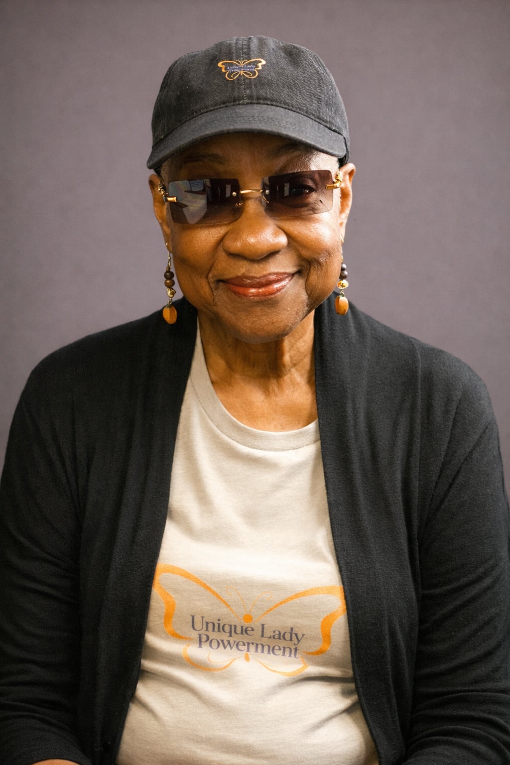 Barbara Jean Dolgia wearing a Unique Lady Powerment shirt
